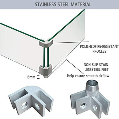 DIY Glass Flame Wind Guard Kit, 8pcs Flame Wind Fire Pit Flame Guard Parts Glass Corner Hardware Connector for Thickness 5/16 inch Glass Aluminum Alloy Non-Slip Bases for Square Glass Wind Guard - CookCave