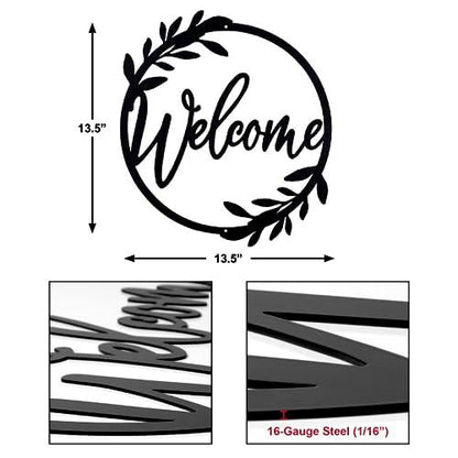 AERLO Metal Welcome Sign for Front Door - Large 13.5 inch Black Wall Decor - Indoor Outdoor Home Decor Perfect for Front Porch, Living Room, and Kitchen (Wreath Style) - CookCave