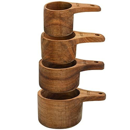 Lyellfe Set of 4 Acacia Wood Measuring Cups, Stackable Kitchen Measure Tool with Handle, Baking and Cooking Measuring Set, Handcrafted with Polish Finish, 4 Size - CookCave