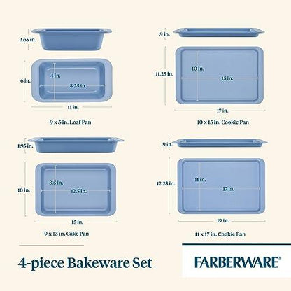 Farberware Easy Solutions Nonstick Bakeware/Baking Set, Includes Cookie Pans, Loaf Pan, and Cake Pan, 4 Piece - Blue - CookCave