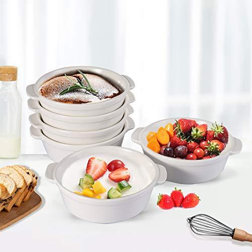 Foraineam 8 Pack 10 Ounce Porcelain Souffle Dishes with Double Handles Round Ramekins Bakeware Set for Pudding, Creme Brulee, Souffle - CookCave