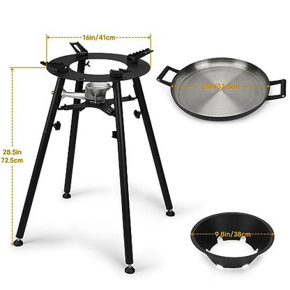 Onlyfire UPGRADED Paella Burner and Stand Set with 21 Inch Frying Pan and Reinforced Legs, GS300 Outdoor Cooking System Portable Propane Cooker with Wok for Backyard Camping RV, 4FT Hose - CookCave