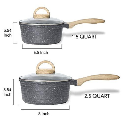 JEETEE Pots Nonstick, 1.5 Quart & 2.5 Quart Induction Granite Coating Saucepan Sets with Glass Lid & Pour Spout, PFOA Free (Grey, 4pcs Pots Set) - CookCave