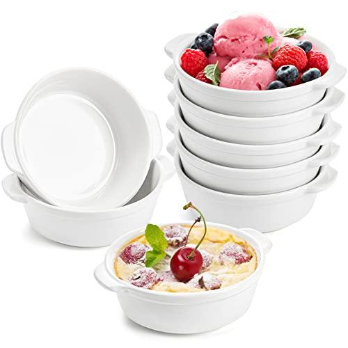 Foraineam 8 Pack 10 Ounce Porcelain Souffle Dishes with Double Handles Round Ramekins Bakeware Set for Pudding, Creme Brulee, Souffle - CookCave