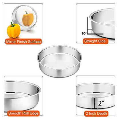 P&P CHEF 8 Inch Cake Pan Set, 3 Pcs Round Baking Pans Stainless Steel Layer Birthday Wedding Cake Pans, Fit Oven/Pots/Pressure Cooker, Non Toxic & Heavy Duty, Dishwasher Safe - CookCave