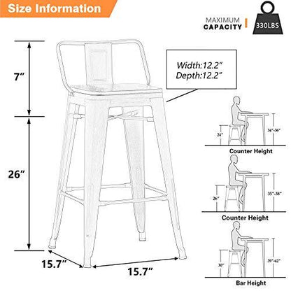 Yongchuang 26" Swivel Bar Stools with Backs Counter Height Stools Set of 4 Industrial Metal Barstools (Swivel 26", Wood Top Black) - CookCave