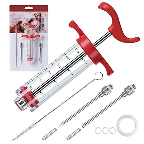 JY COOKMENT Meat Injector Syringe, 1-oz Marinade Flavor Injector with 2 Professional Needles,1 Cleaning Brushes - CookCave