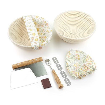 Joyallia Printed Floral Banneton Bread Proofing Basket Set of 2 Round 9 inch w Premium Tools |Sourdough Proofing Basket | Bread Proofing Baskets for Sourdough | Proofing Bowl - CookCave