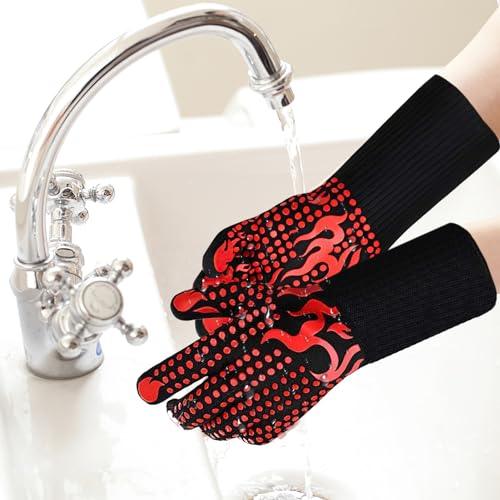 BBQ Gloves, Silicone Smoker Oven Gloves Heat Resistant Grilling Gloves Non-Slip Oven Gloves with 5 Fingers Design for Barbecue Cooking Baking - CookCave