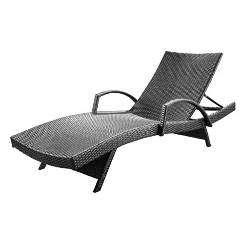 Christopher Knight Home Salem Outdoor Wicker Armed Chaise Lounge, Grey - CookCave