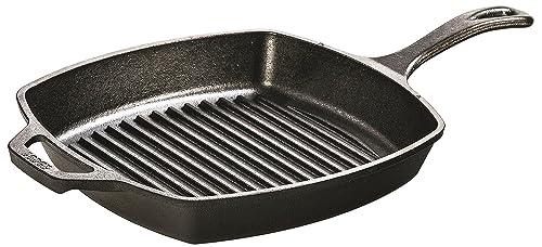 Lodge L8SGP3 Cast Iron Square Grill Pan, Pre-Seasoned, 10.5 Inch, Black - CookCave