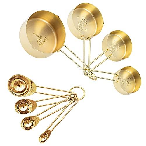LYFJXX Gold Measuring Cups and Spoons Set, 8 PCS Metal Measuring Cups and Stainless Steel Measuring Spoons Set for Kitchen - CookCave