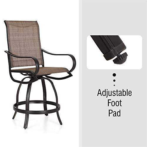 MFSTUDIO Outdoor Bar Stool, Patio Counter Height Sling Fabric Bar Chairs Set of 2, All-Weather Resistant, Brown - CookCave