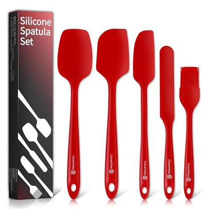 CasaVida Silicone Spatula Set 5pcs Red High Heat Resistant Non Stick Bakery Flexible BPA Free Dishwasher Safe Kitchen Utensils Bakeware Cookware Baking Mixing One-piece Seamless Spatula Set - CookCave