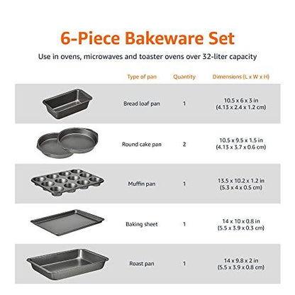 Amazon Basics 6 Piece Nonstick, Carbon Steel Oven Bakeware Baking Set, 40.5 cm x 28.5 cm x 15 cm - CookCave