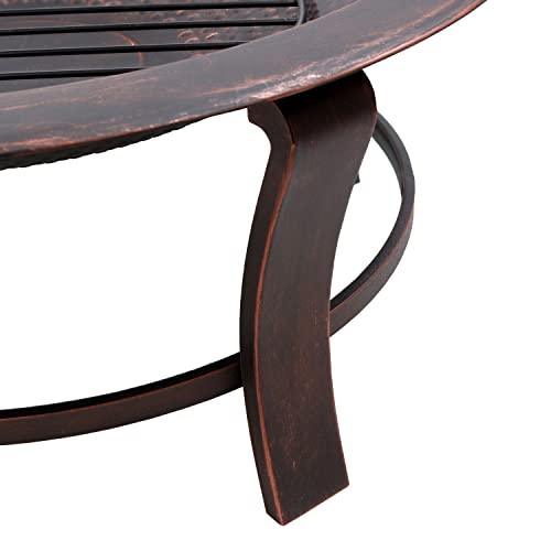 Sunnydaze 29-Inch Elevated Wood-Burning Fire Pit Bowl with Stand - Includes Spark Screen, Wood Grate, and Poker - CookCave