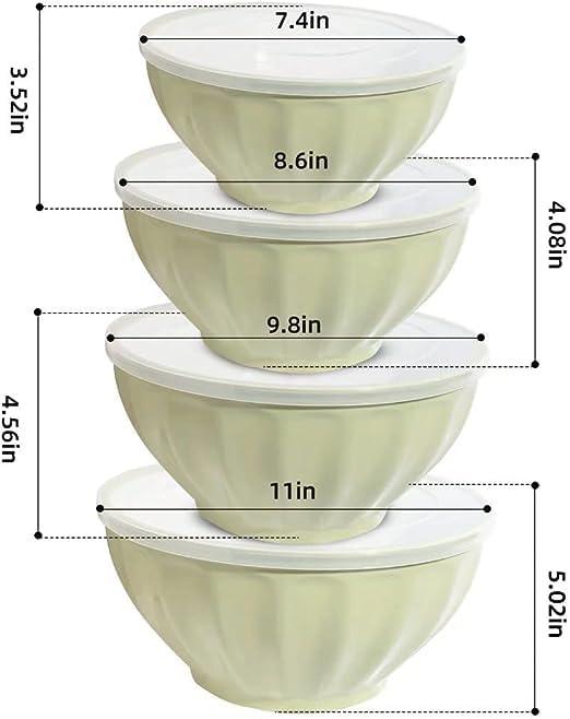 Mixing Bowls with Lids Set,Kitchen Bowls Prep Bowl with Lid,Mixing Bowl Set for Kitchen Cooking, Baking,Storage Food,4 Big Plastic Nesting Bowls and 1 Egg Whisk,Microwavable,Stackable,JCXivan(Green1) - CookCave