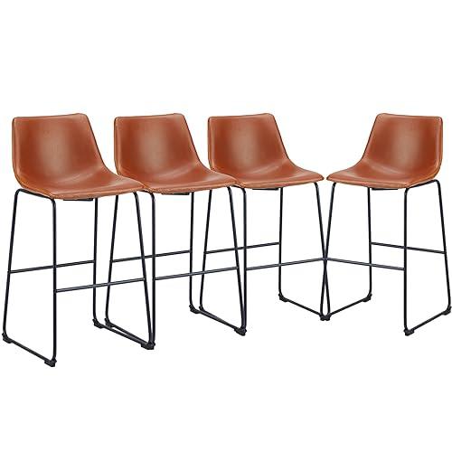 JHK 30 inch Counter Height Bar Stools Set of 4, Modern Faux Leather High barstools with Back and Metal Leg, Bar Chairs for Kitchen lsland, Brown - CookCave