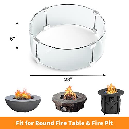 Grisun Round Fire Pit Glass Wind Guard - 23 x 23 x 6 inch for Fire Pit Burner Ring Kit 18 Inch, Thick 5/16 inch Heat-Resistant Tempered Glass Guard for Ciays and Yaheetech 28 inch Fire Pit Table - CookCave