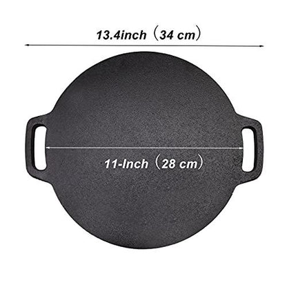 Brightalk 11-Inch Cast Iron Roti Tawa, Double Handled Cast Iron Crepe Pan for Dosa, Tortillas - CookCave