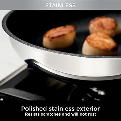 Ninja C60030 Foodi NeverStick Stainless 12-Inch Fry Pan, Polished Stainless-Steel Exterior, Nonstick, Durable & Oven Safe to 500°F, Silver - CookCave