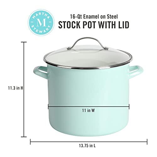 Martha Stewart Thayer 12-Quart Enamel On Steel Scratch Resistant Stock Pot w/Lid - Martha Blue - CookCave