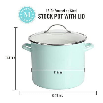 Martha Stewart Thayer 12-Quart Enamel On Steel Scratch Resistant Stock Pot w/Lid - Martha Blue - CookCave