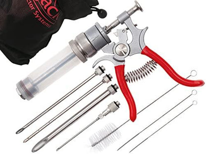 SPITJACK Magnum Meat Injector Gun with 4 Needles. Food Flavor Injection Syringe for Smoked BBQ Marinades and Meat Seasoning. Great for Pork Butt, Beef Brisket, Turkey Breast. Made in The USA. - CookCave