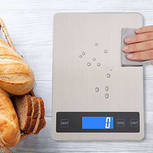 Zibet Food Scale,33lb/15kg Rechargeable Digital Kitchen Scale,1g/0.1oz Precise Graduation,Ounces and Grams for Weight Loss,Waterproof Stainless Steel and Tempered Glass Surface - CookCave