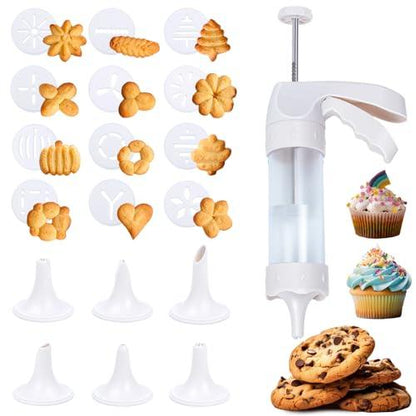 Suuker Cookie Press Gun Kit, Spritz Cookie Press Set for Baking Cookie Decorating Kit with 12 Cookie Press Discs and 6 Piping Tips for DIY Biscuit Cake Dessert Making and Decorating Baking Supplies - CookCave