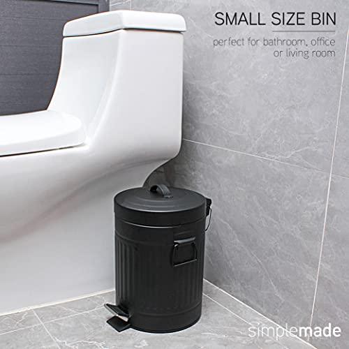 SIMPLEMADE Round Step Trash Can, Stainless Steel with Lid, Small Metal Wastebasket / Garbage Can For Bathroom, Office, Black, 5 Liter / 1.3 Gallon - - CookCave