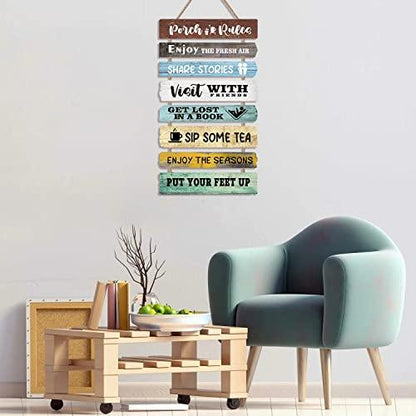 LHIUEM Porch Rules Signs Porch Rules Wall Decor Motivational Quote Set of 8(2.5”X12”)patio wall decor Front Porch Door decor Porch Plaque Wooden Hanging Wall Art for porch library Garden(Modern Style) - CookCave