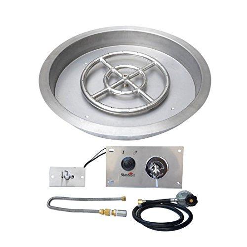 Stanbroil 25 inch Round Drop-in Fire Pit Pan with Spark Ignition Kit Propane Gas Version - CookCave