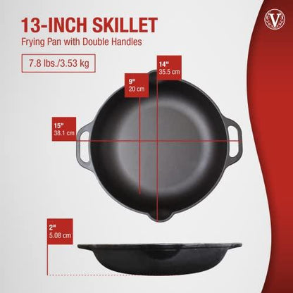 Victoria 13-Inch Cast Iron Skillet, Pre-Seasoned Cast Iron Frying Pan with Long Handle, Made in Colombia - CookCave