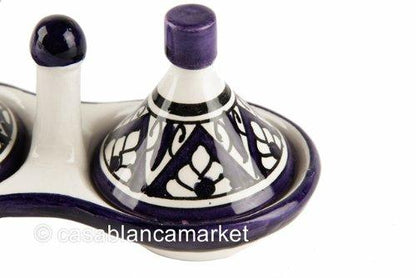 Moroccan Condiment Bowl Tagine, Berber Design Spice Duo (Blue and White) - CookCave