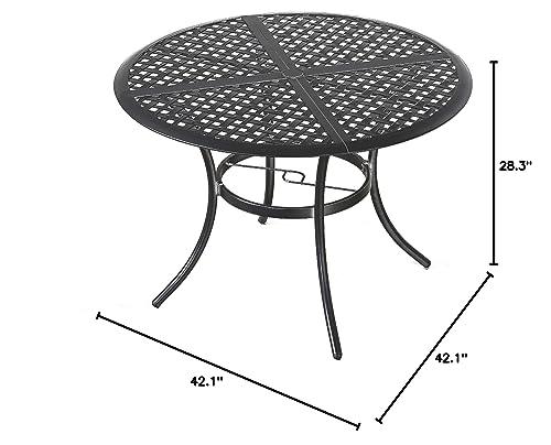 LOKATSE HOME 42.1" Outdoor Round Cast Wrought Iron Patio Metal Dining Table with Umbrella Hole, Steel Frame for Backyard Lawn Balcony Deck, Black - CookCave