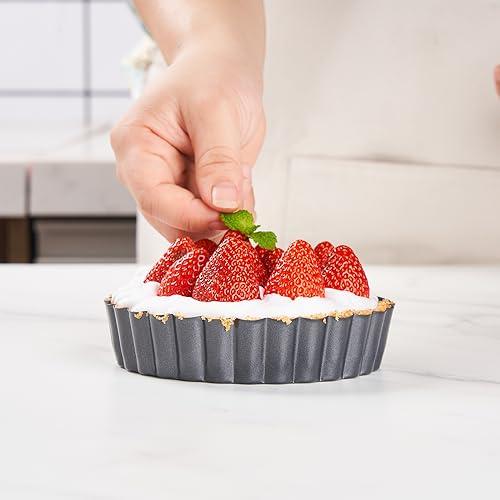 MEICHU 5 Inch Tart Pans 6PCS, Quiche Pans, Nonstick Mini Tart Pans with Removable Bottom, Carbon Steel Reusable Baking Tools - CookCave