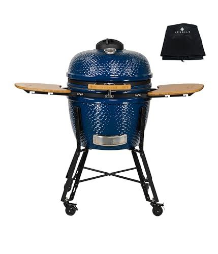 VESSILS Classic - 24 Inch Kamado Charcoal Grill - Heavy Duty Ceramic Barbecue Smoker and Roaster with Built-in Thermometer and Stainless Steel Grate (21-in W) - CookCave