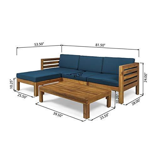 Christopher Knight Home Alice Outdoor 5 Piece Acacia Wood Sofa Set, Teak Finish, Dark Teal - CookCave