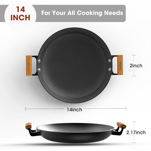 imarku Non Stick Frying Pan, 14 Inch Large Cast Iron Skillets, Cooking Paella Pan with Stay Cool Handle, Nonstick Grill Pan Compatible with All Cooktops - CookCave