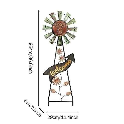 TERESA'S COLLECTIONS Yard Art Sign Sun Metal Wind Spinner with Solar Garden Lights, 36.6 Inch Vivid Sun Face Windmill Garden Decor for Outside, Outdoor Decorative Stake Lawn Ornaments Patio Decoration - CookCave