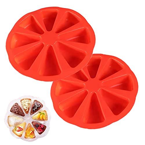 GerlWorld 2PCS Silicone Scone Pan, Non-stick Cake Baking Mold, Triangle 8 Cavity Pizza Pan, Food-grade Silicone Mold Specialty and Novelty Cake Pan for Brownies Muffins, Cheesecake, BPA Free Bakeware - CookCave