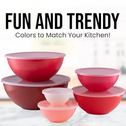 Zulay Kitchen 12 Piece Plastic Mixing Bowls With Lids Set - Colorful Mixing Bowls For Kitchen - Nesting Plastic Mixing Bowl Set With 6 Prep Bowls and 6 Lids - Microwave and Freezer Safe (Red Ombre) - CookCave