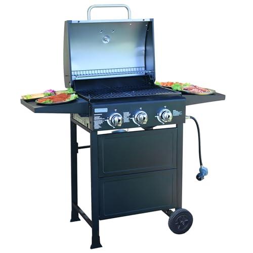 ChuMaste 3-Burner Propane Grill, Gas Grill, 30000 BTU barbecue grill with Foldable Rack (Reversible Table) - CookCave