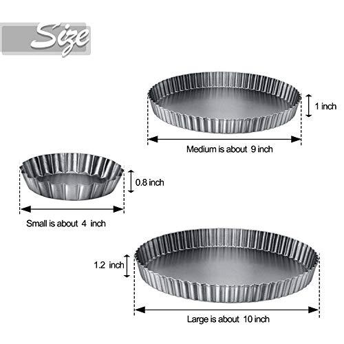 Boao 3 Pieces Round 10 Inch, 9 Inch, 4 Inch Mini Tart Pans with Nonstick Removable Loose Bottom Carbon Steel Quiche Pie Pan for Cakes Desserts Pizza Cooking Bakeware Baking Mold - CookCave