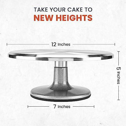 RFAQK 50PCs Cake Turntable Set -12" Aluminum Revolving Stand- Professional Cake Leveler / Decorating Supplies Kit with Straight & Offset Spatula-Numbered Icing Tips & Bags - CookCave