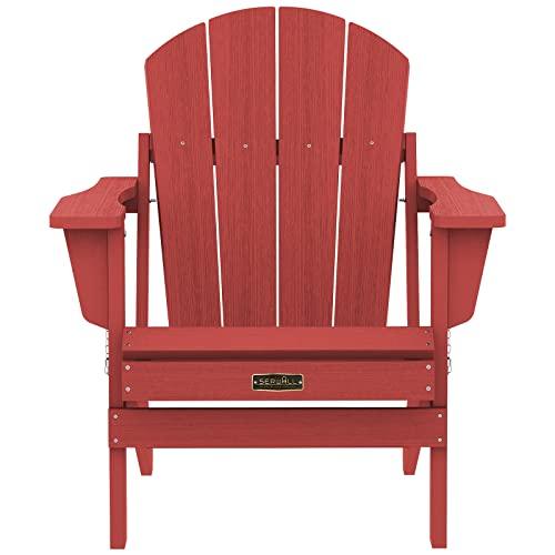 SERWALL Folding Adirondack Chair Weather Resistant for Patio - New Red - CookCave