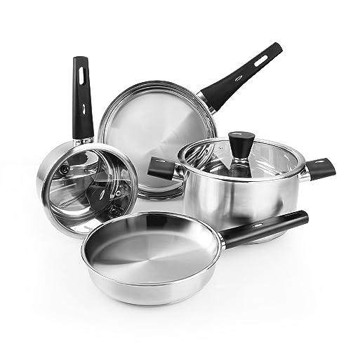 Meythway Stainless Steel Pots and Pans Set Nonstick, 6-Piece Kitchen Cookware Sets with Stay-Cool Handles, Non-Toxic, Dishwasher Safe & Compatible with All Stovetops (Gas, Electric & Induction) - CookCave