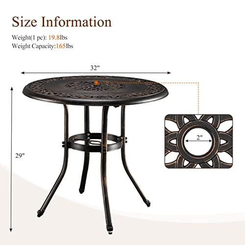 VINGLI Cast Aluminum Patio Table with Umbrella Hole Outdoor Bistro Table, Cast Aluminum Patio Dining Table, Outdoor Table with Umbrella Hole (32" Diax29 H) - CookCave