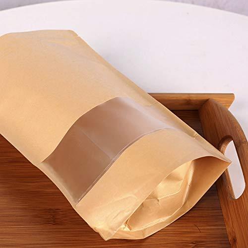 100 Pcs Resealable bags,3.5" x 5.5" Stand Up Kraft Paper Bags with Matte Window, Zip Lock Food Storage Bags for Packaging Products, Reusable, Sealable - CookCave